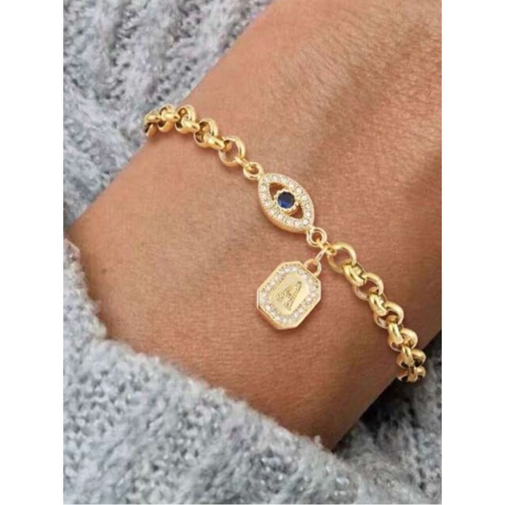 Gold-Tone Evil Eye k Charm Bracelet A1912